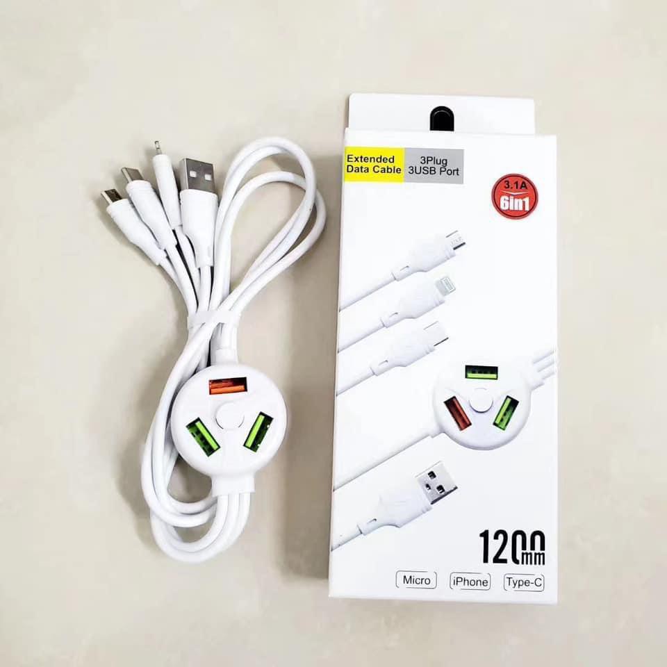 kabel data 3Plug 3USB port 3.1 6in1 pjg 140cm Data cable