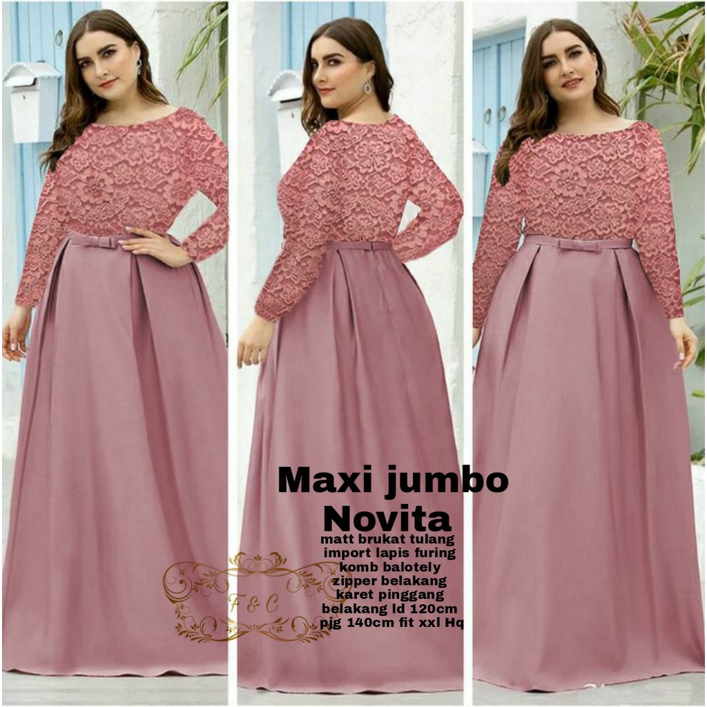 Gamis jumbo LD120 kondangan Maxi Jumbo Novita Baju gamis wanita muslimah terbaru 2022 lebaran wanita