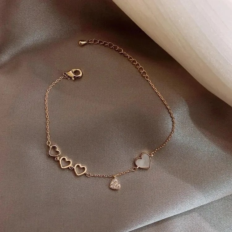 Gelang Rantai Love Permata Simple Heart Bracelet Import