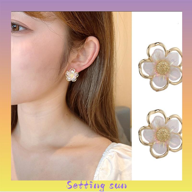 COD✨Anting Korea Simple Retro Anting Jepit Super Fairy Double Layer Flower Earrings Wanita Anting Fashion Pribadi TN