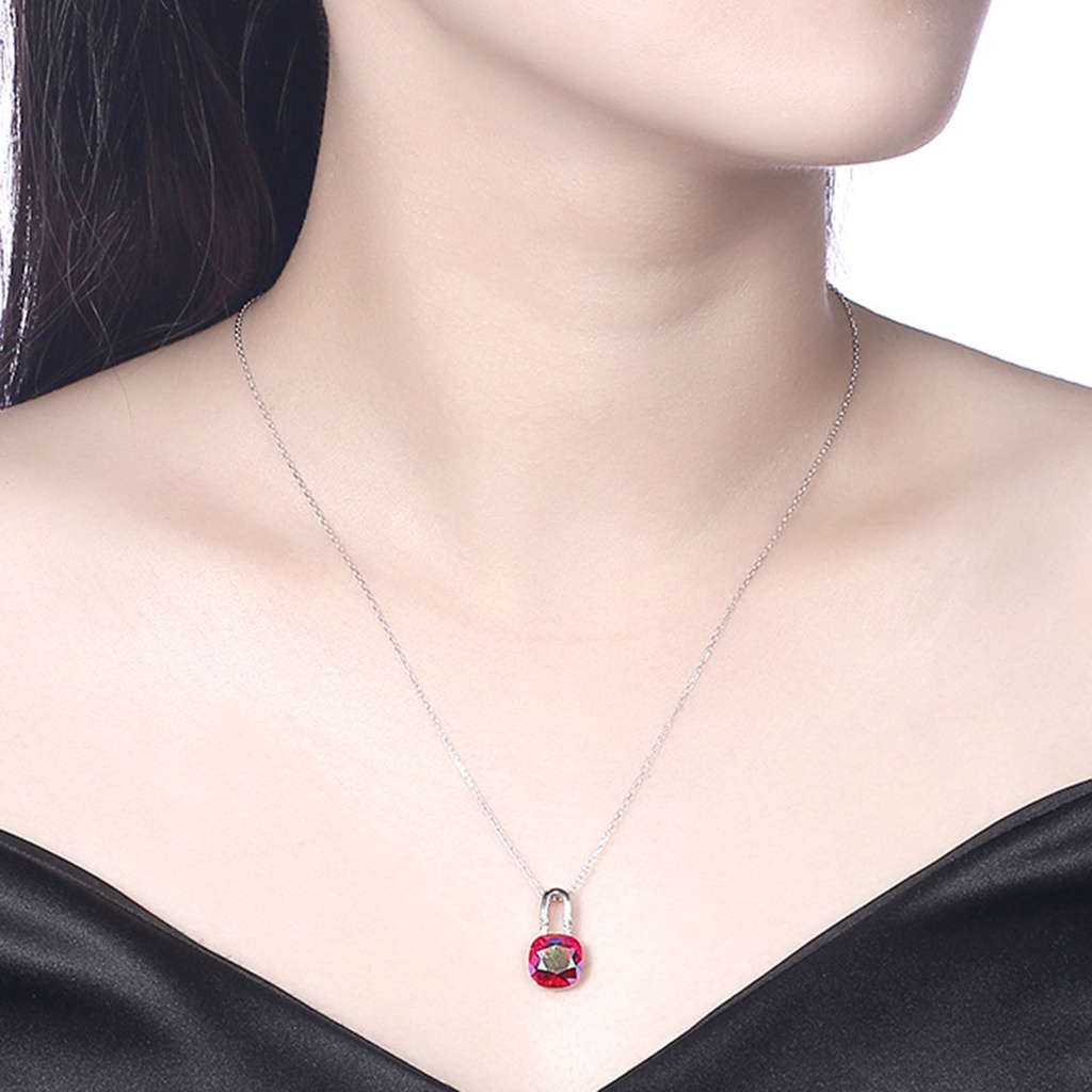 Hu Hu Hu Hu Hu Alat Bantu Pasang Kacamata♡ Kalung Rantai Silver 925 Wanita Liontin Gembok Hias Kristal Imitasi Untuk Pesta