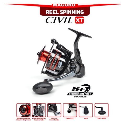 Reel MAGURO CIVIL XT Power Handle 5+1 BB Tersedia Ukuran 1000-8000