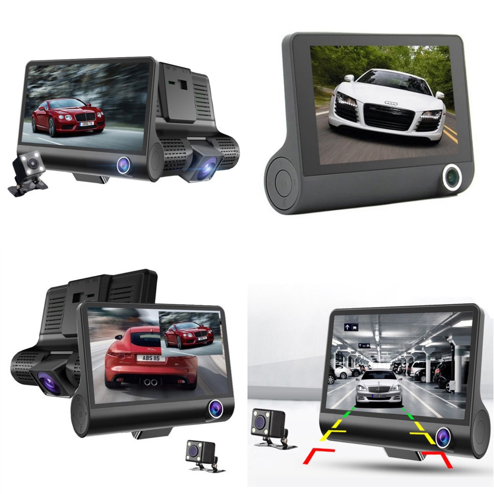 Grab Medan Car DVR Kamera Mobil 1080P 4 Inch Screen with Rear View Camera Baco T319 Hitam