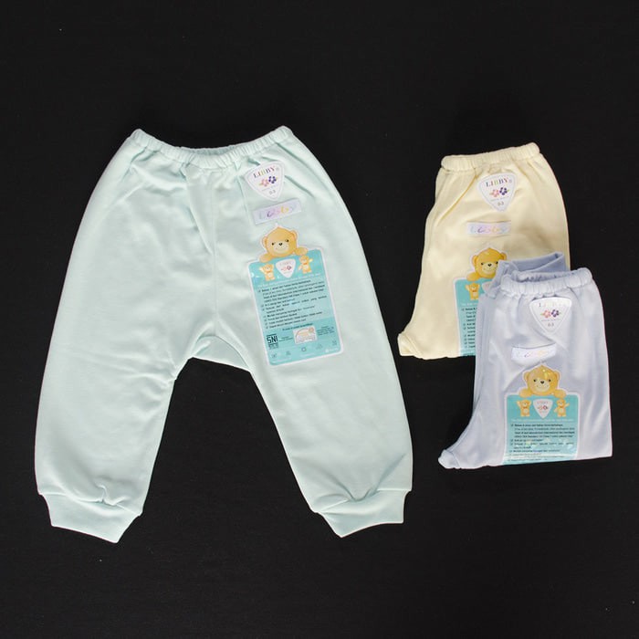 LIBBY 3 Pcs Celana Panjang 0-3 / 3-6M POLOS Pampers Bayi/Baby Warna lovingbabyshop
