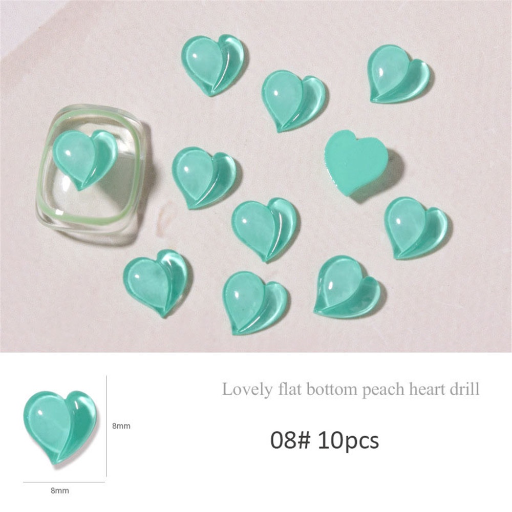 10 Pcs Perhiasan Dekorasi Nail Art 3D Bentuk Hati Bahan Resin Untuk Wanita