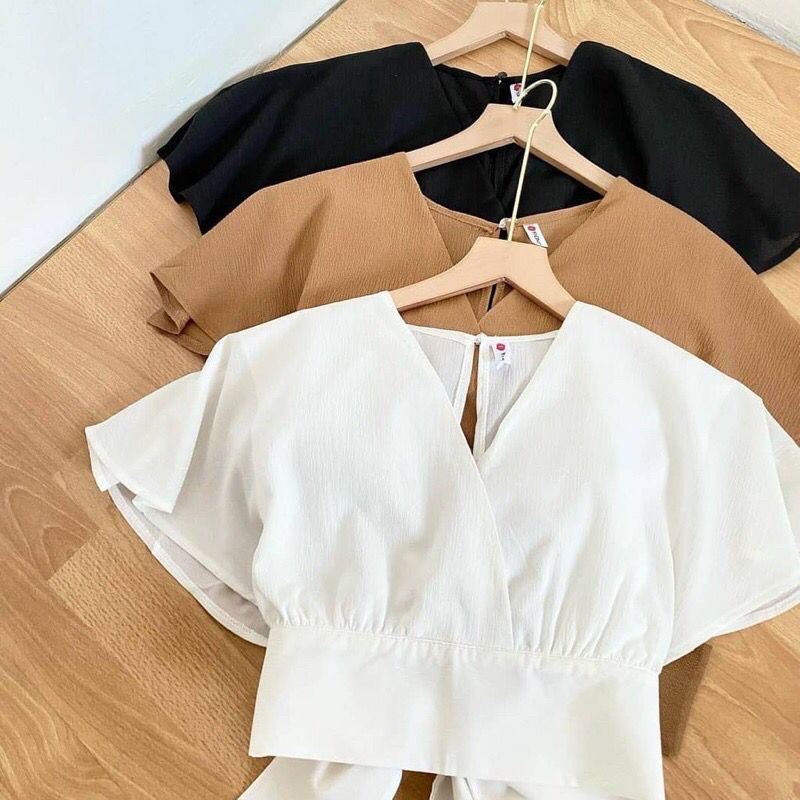 Big Sale Femey Crop Outer AirFlow - Femei Outer Blouse Slit Back Self Tie Wrap Crop Top Atasan Wanita Korean StyleBow Back Cardy - Izdihaar Olshop