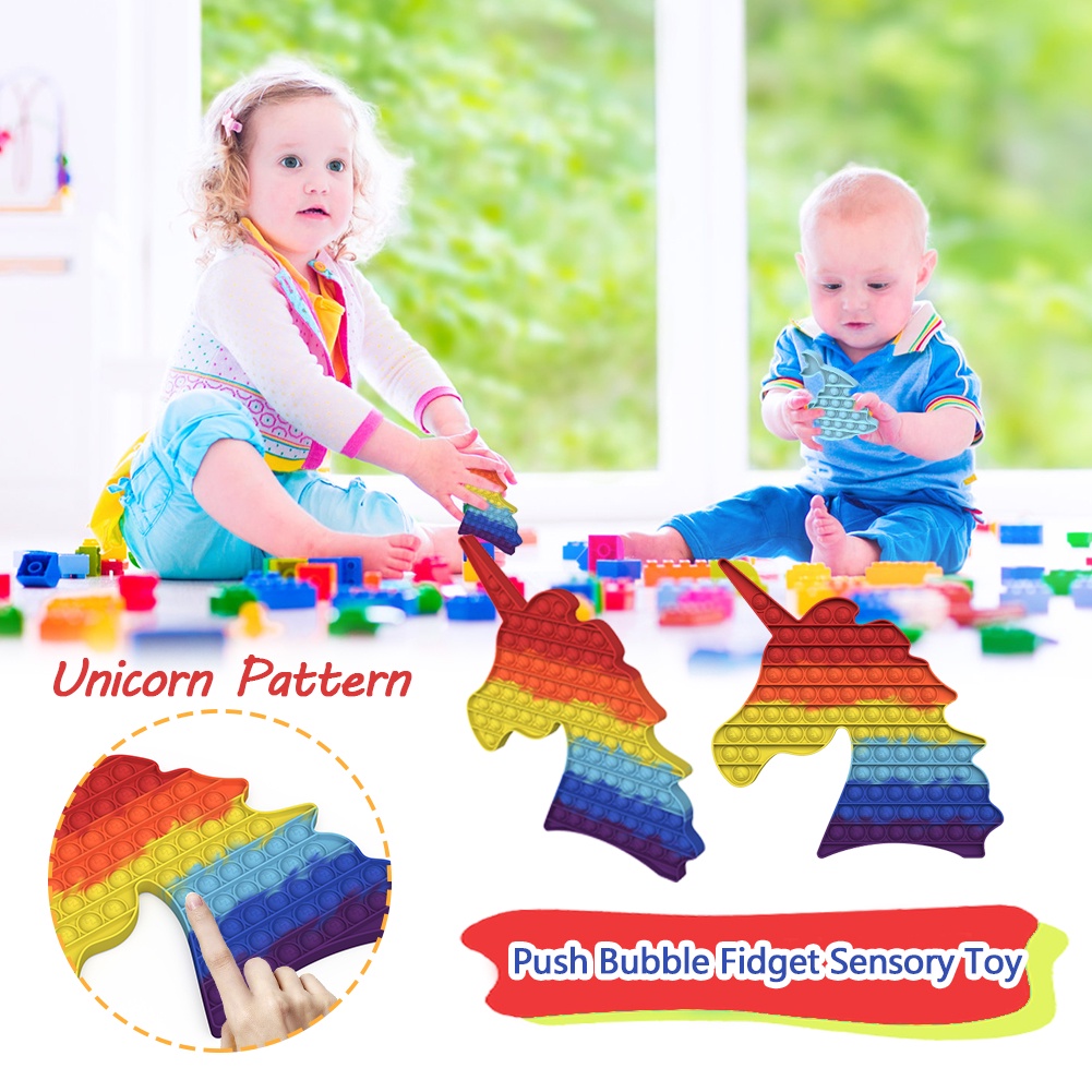 (Tk) Mainan Squishy Bubble Pop It Bentuk Unicorn / Dinosaurus / Pelangi Untuk Anak