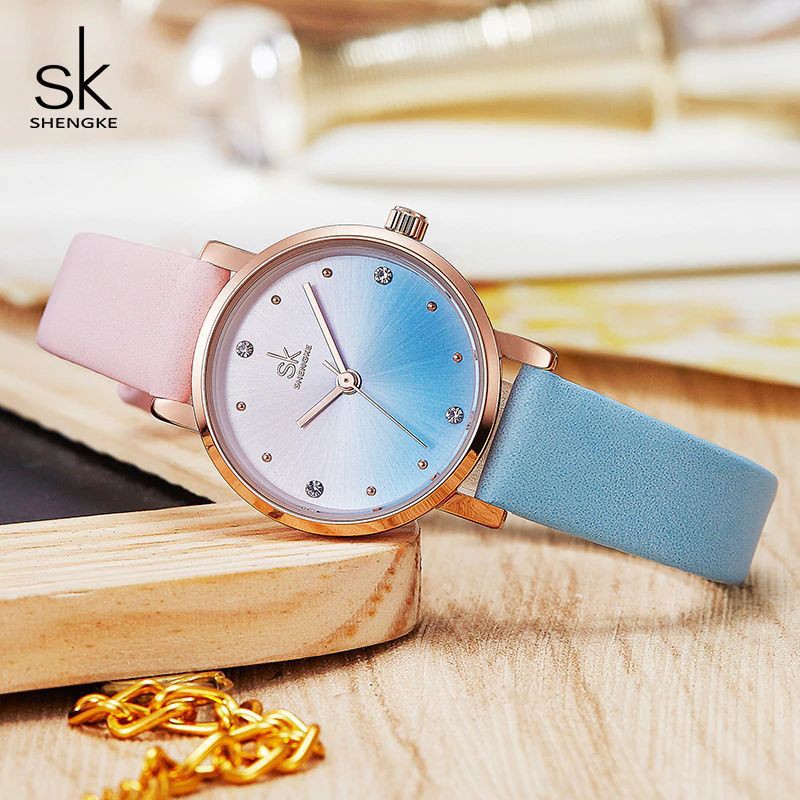 SHENGKE 8029 Jam Tangan Wanita Analog Tali Kulit WK-SBY