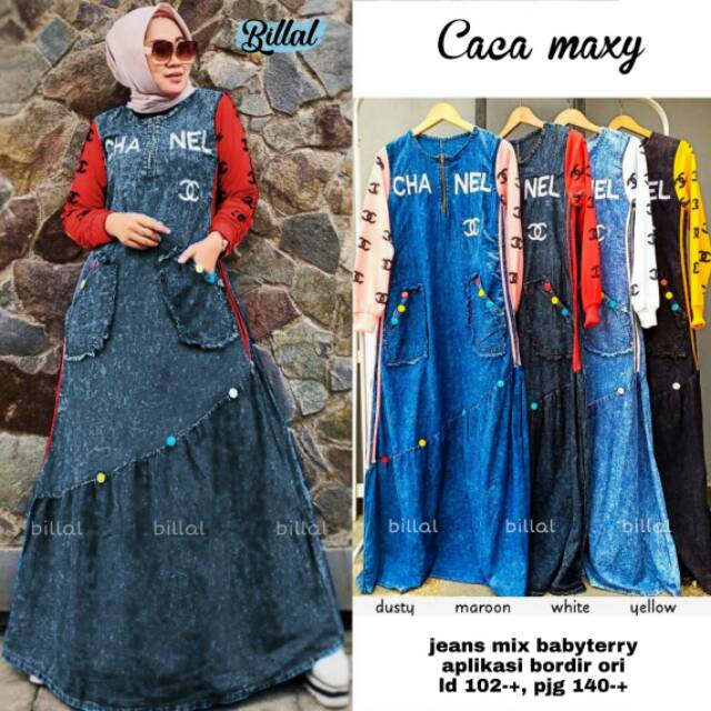 DRESS MAXY JEANS // CACA MAXY // BAHAN JEANS MIX BABYTERRY