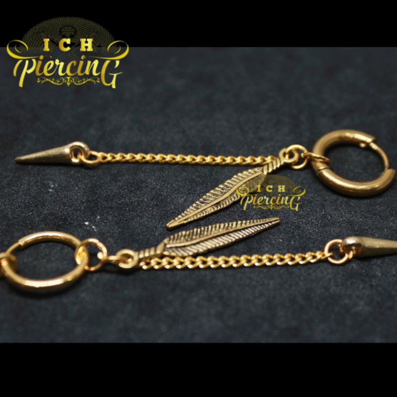 anting Hoop bulu rantai gold titanium terbaru / anting Korea tindik dan jepit / anting titanium gold / ICH PIERCING