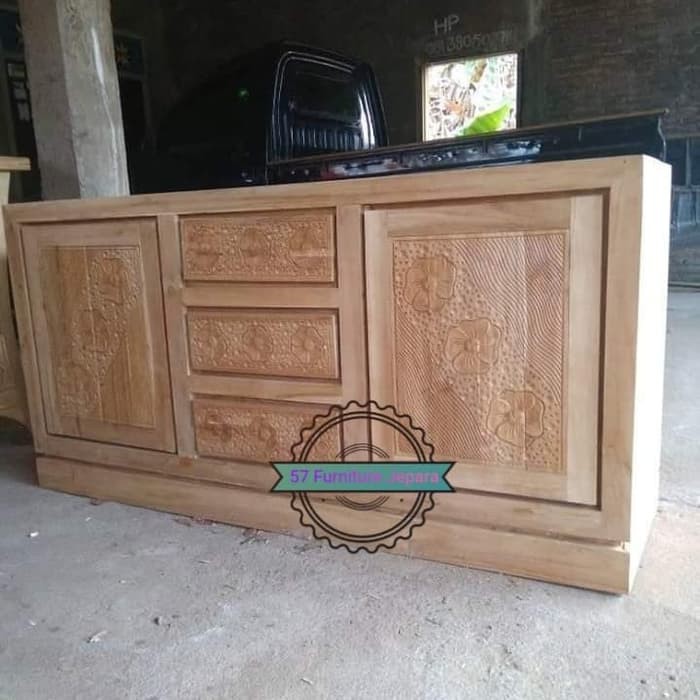 Bufet meja tv simpel retro jati mentahan