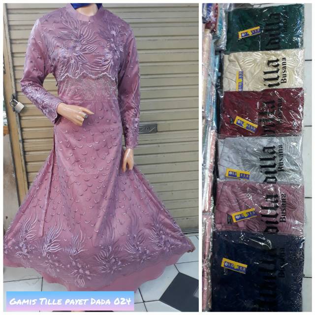 Gamis awista / gamis pesta tule / gamis brokat tule / gamis modern / gamis lebaran