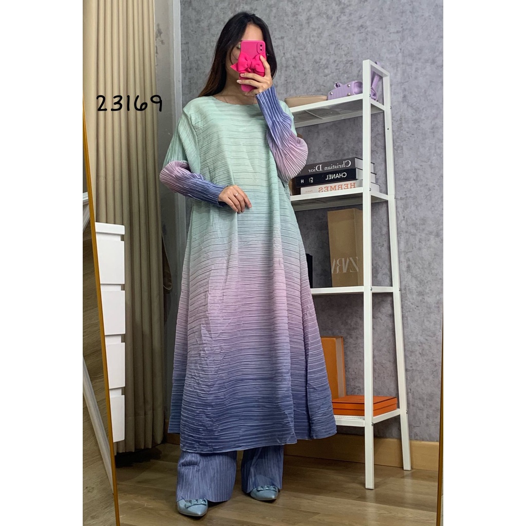 52784 - 23169 ONE SET TUNIK KULOT PLEADS RAINBOW PREMIUM 2W PASTEL SETELAN PLISKET TUNIK CELANA KULO