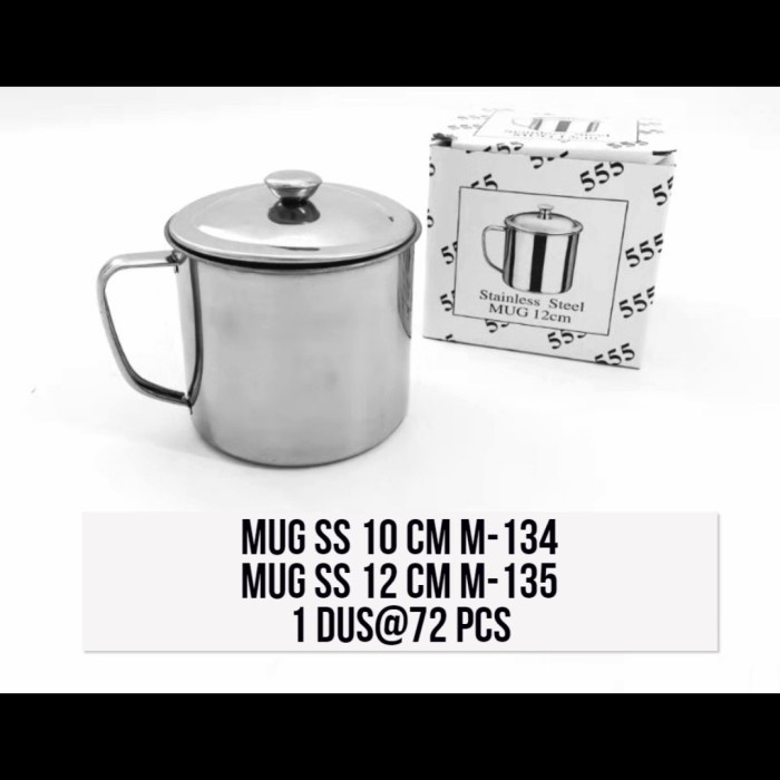 MUG STAINLESS 10 CM ( DUS PREMIUM ) STEEL + TUTUP GELAS CANGKIR GROSIR