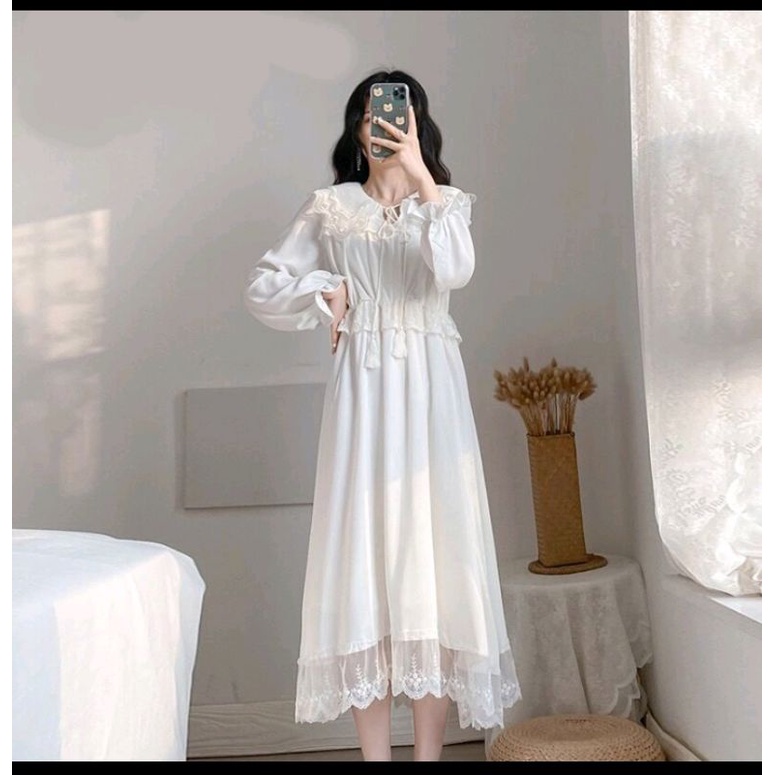 White Korean Casual Dress Import / White Dress D082