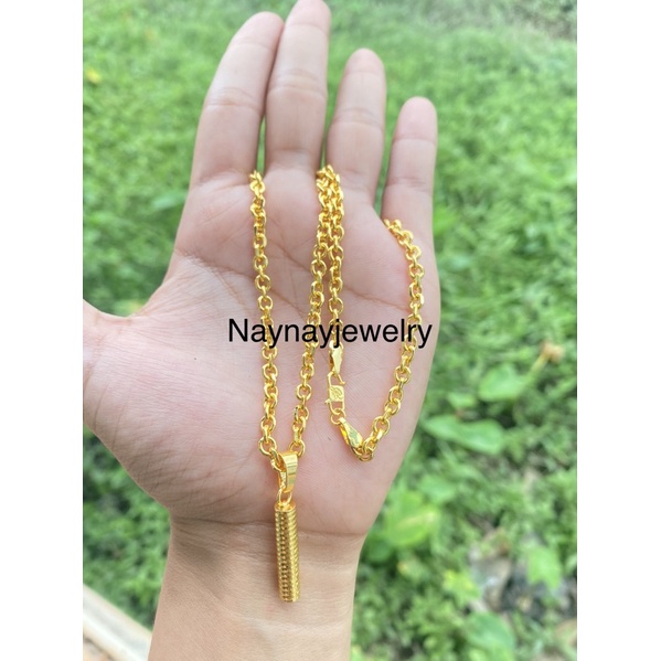 Kalung medan liontin bambu 2 suku / Warna 24k