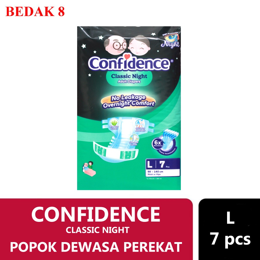 Popok Dewasa Perekat Confidence Classic Night M8/ L7/ XL6