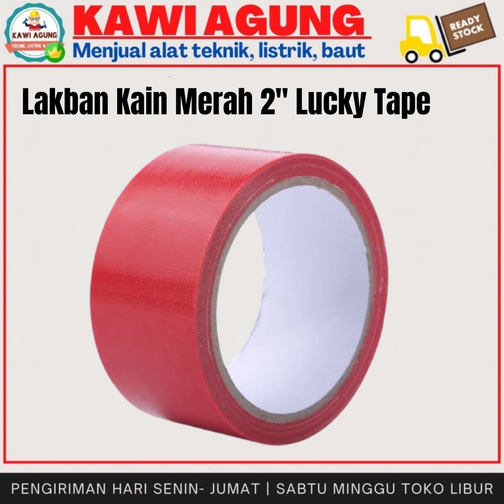 LUCKY TAPE Lakban Kain / Cloth Tape Merah Red 2 inchi 48 Mm Bagus Berkualitas Kawi Agung Cikarang