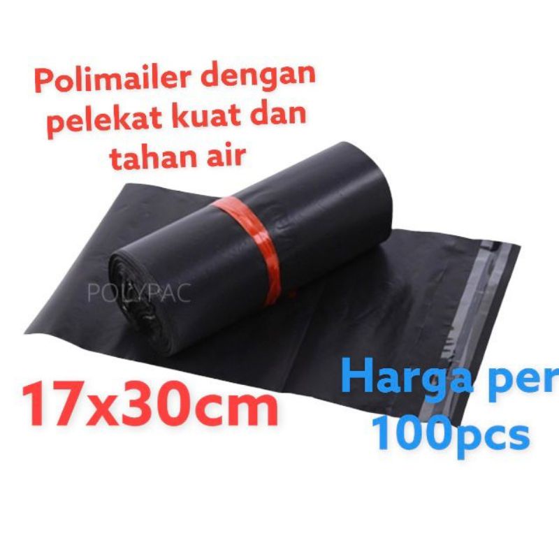 

plastik hitam polymailer 17x30 cm / 100 pcs / 1 ikat plastik packing