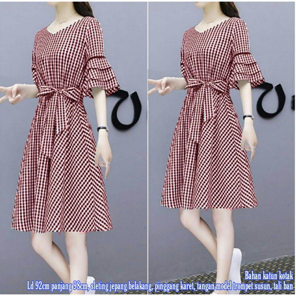 [ENFK] Dress Sella / Dress Kotak-Kotak / Dress Korea Kotak / Dress Motif Kotak / Dress Korea / Dress Casual Dress