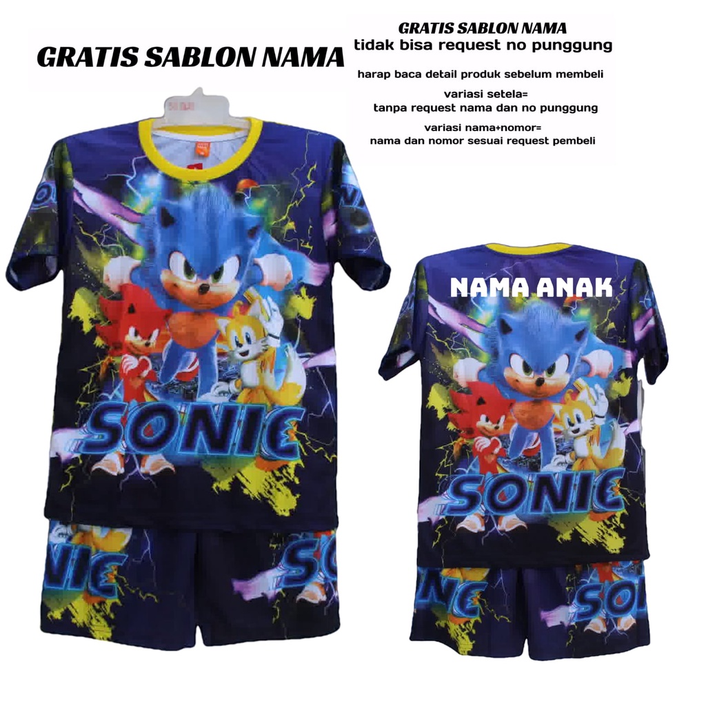 cod setelan sonic anak fullprinting/baju sonic bisa sablon nama usia 2-12thn