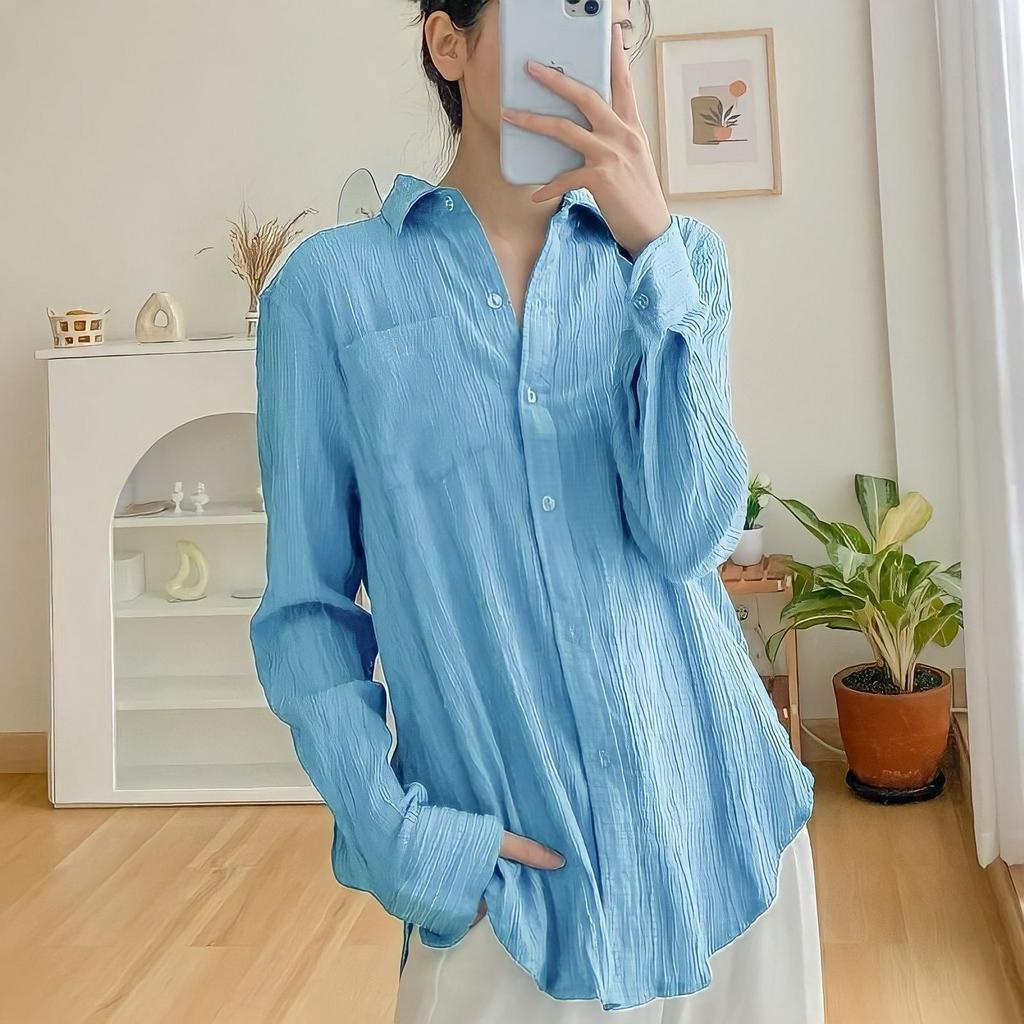 Atasan Wanita Kemeja Luna Lady Crush Shirt Oversize Pocket