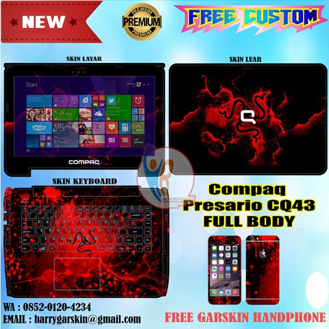Original Garskin Laptop Full Body Compaq Presario CQ43 -Free Custom Gambar- Razer