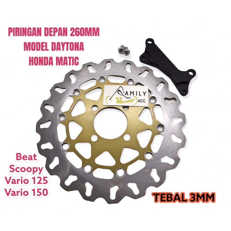 Disc Cakram Piringan Depan Igawa Model PSM Dan Daytona Variasi 260MM Besar plus Breket Motor Beat Fi Vario 125/150 Scoopy Spacy