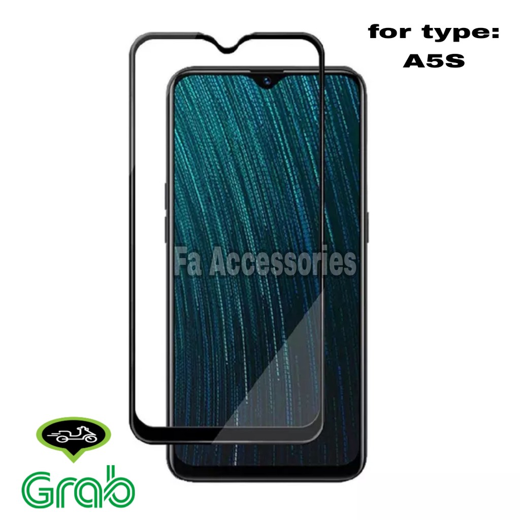 Tempered Glass 5D Full Lem OPPO A5S HITAM SCREEN GUARD FULL GLUE