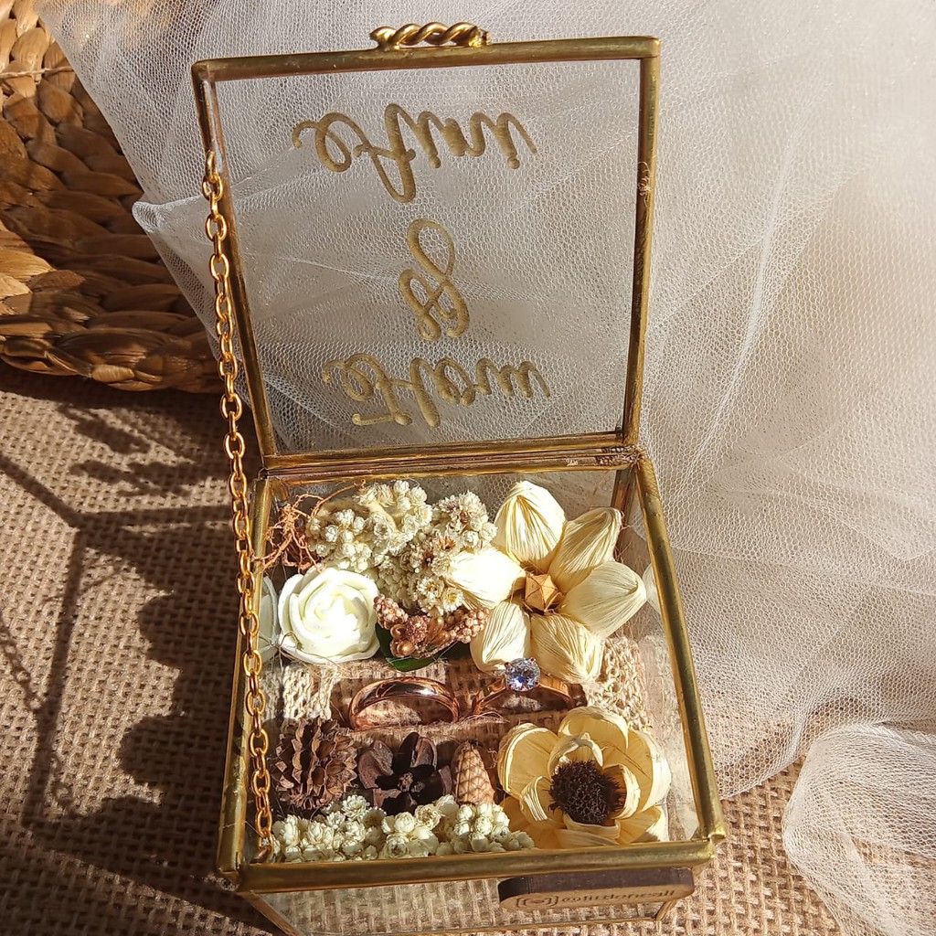 Kotak Cincin Rustic Terarium Kaca 7x7x5 cm