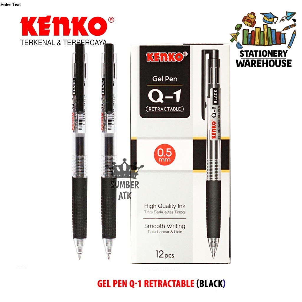 

Pena / Pulpen KENKO GEL PEN Q-1 Hitam Retractable