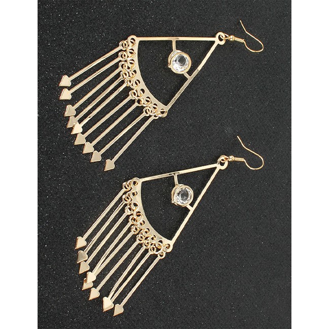 LRC Anting Gantung Fashion Golden Alloy Tassel Diamond Earrings K44449