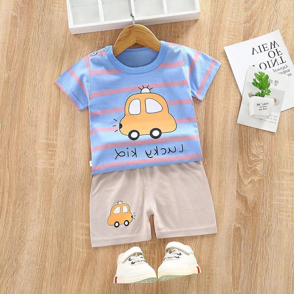 6-48 bln SETELAN KAOS + CELANA (1 set) BAYI LAKILAKI ANAK PAKAIAN BAJU FBS Q
