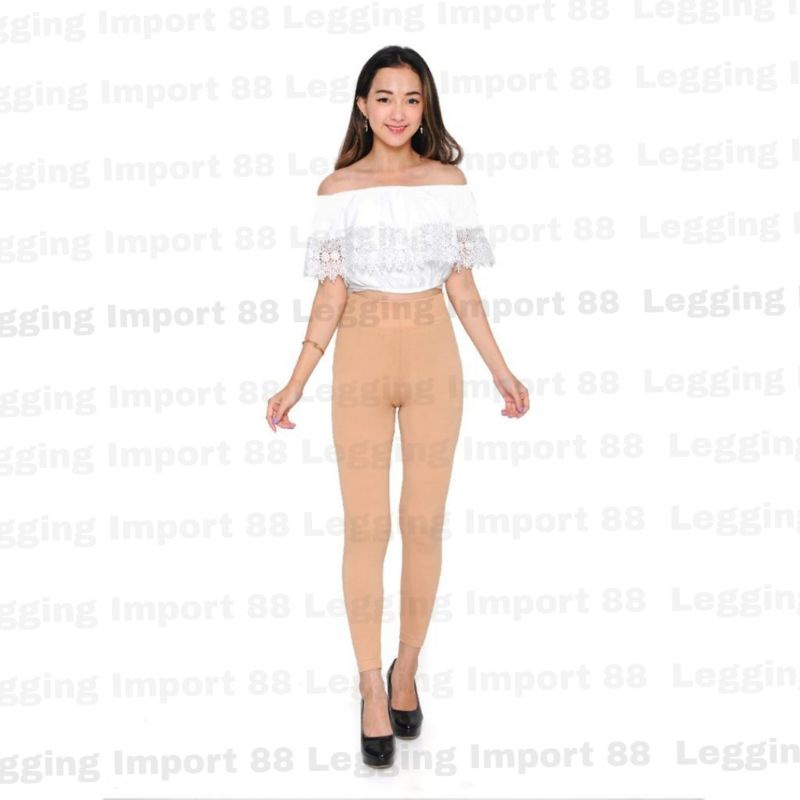 Celana Legging HW Import / Polos Panjang Highwaist / Fashion Wanita (901)-Krem