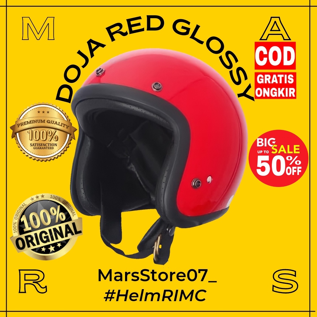 Helm Helem Helmet Custom Bogo Retro Vespa Classic Clasic Klasik Vintage Premium Polos Motif Merah Sn