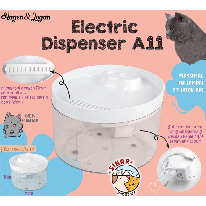 Electric Dispenser A11 Tempat Minum Air Otomatis Hewan Kucing Anjing