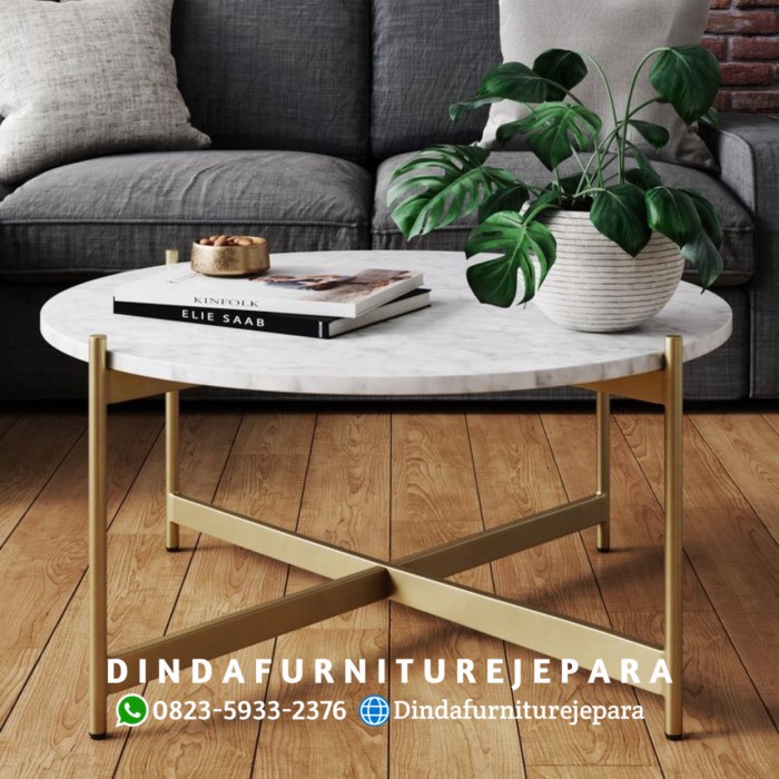 COFFE TABLE MARMER - MEJA TAMU BESI MODERN - ROUND COFFE TABLE MARMER