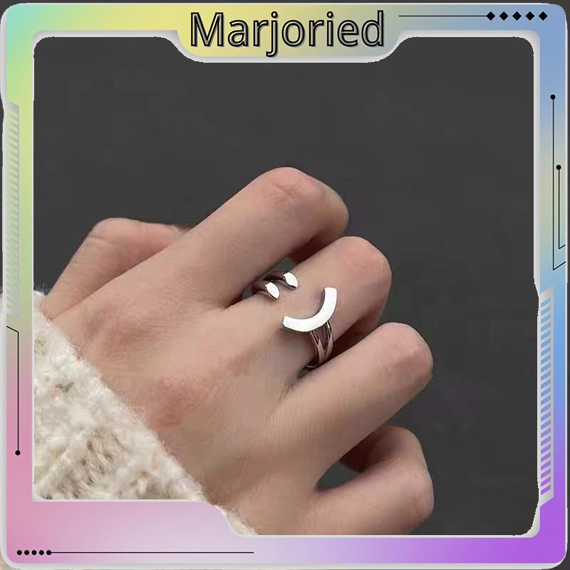 Cincin Model Terbuka Adjustable Desain Smiling Face Warna Silver Untuk Wanita-MJD