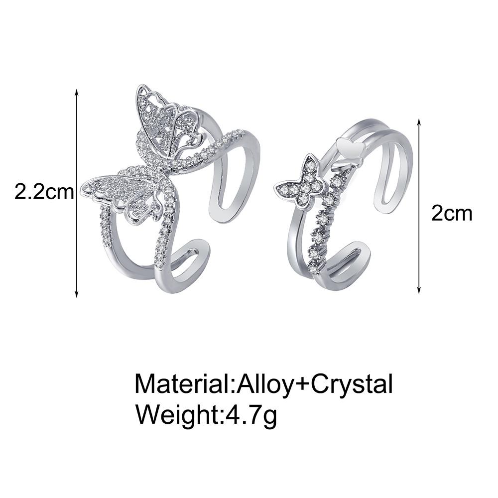 IFYOU Cincin Desain Kupu-Kupu Aksen Berlian Warna Silver Gaya Korea Untuk Wanita