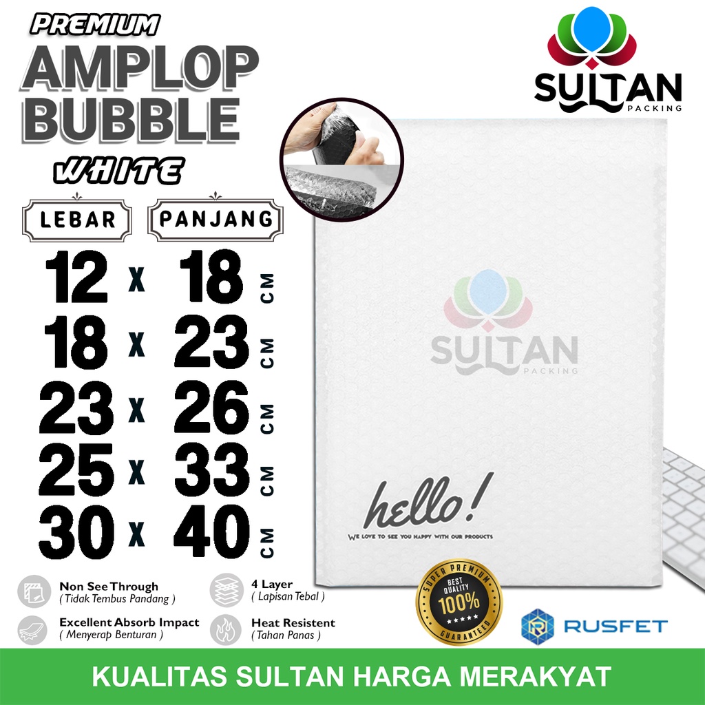 AMPLOP BUBBLE MAILER WHITE WRAP ENVELOPE RUSFET SATUAN TERMURAH PUTIH