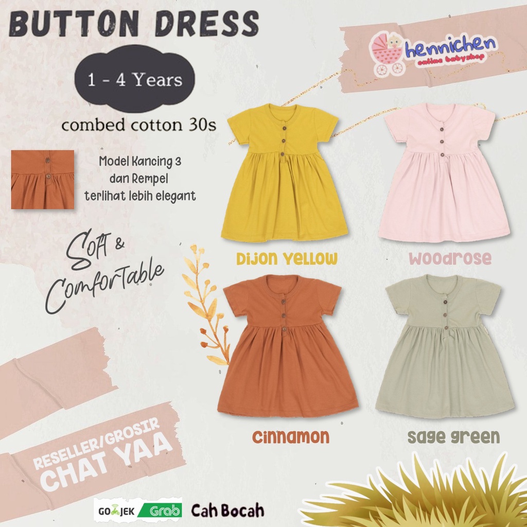 BUTTON DRESS BAJU ANAK DRESS KANCING FASHION ANAK PEREMPUAN 1 - 4 TAHUN