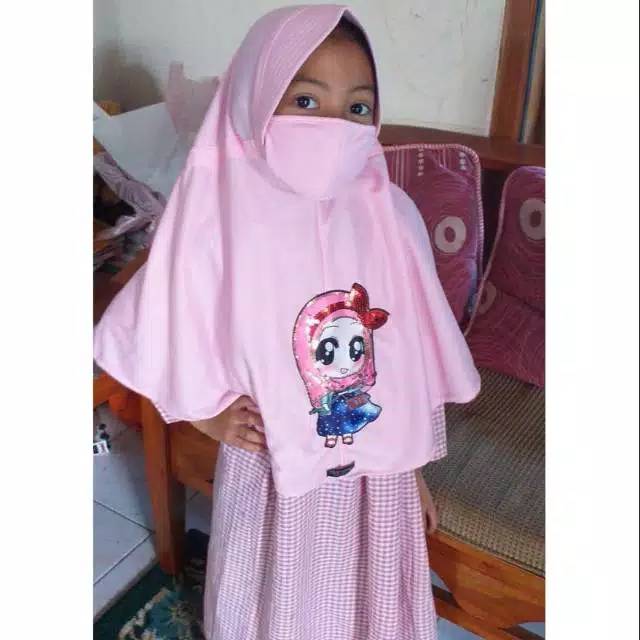 Jilbab anak motif ANGSA 3-7 tahun /jilbab ANGSA / jilbab niqob