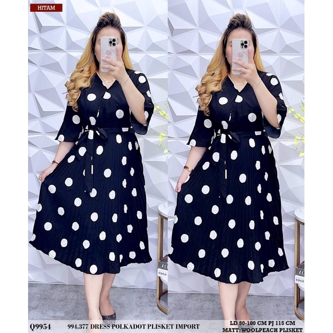 m&j store/ dress polkadot plisket import / dres wanita polka fashion