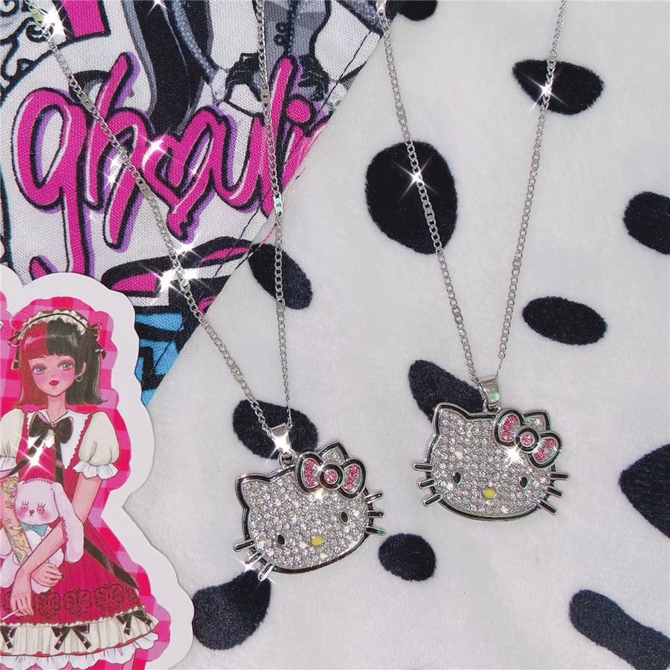 Kalung Rantai Klavikula Desain Hello Kitty Sanrio Full Berlian Untuk Wanita