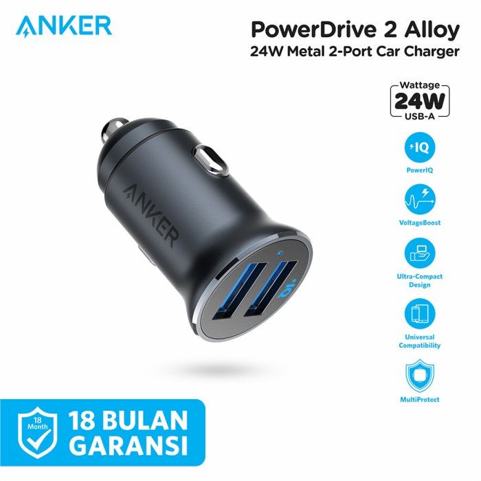 Anker Car Charger Power Driver II Alloy Metal Mini - SKU : A2727 - Garansi Resmi 18 Bulan