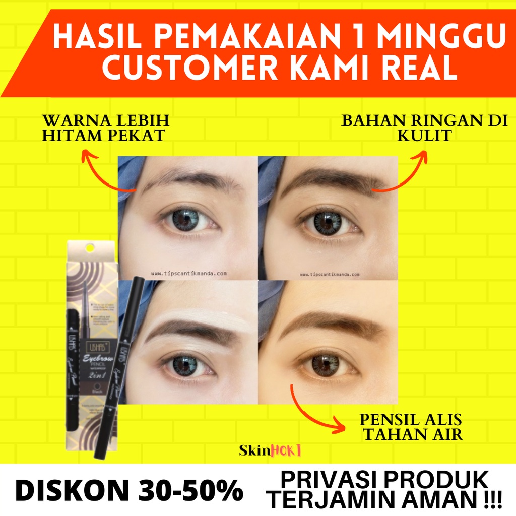 EYELINER WATERPROOF PENSIL ALIS MAKE UP USHAS EYEBROW 2IN1 PENSIL+EYELINER SPIDOL TAHAN LAMA SEHARIAN ORIGINAL BPOM