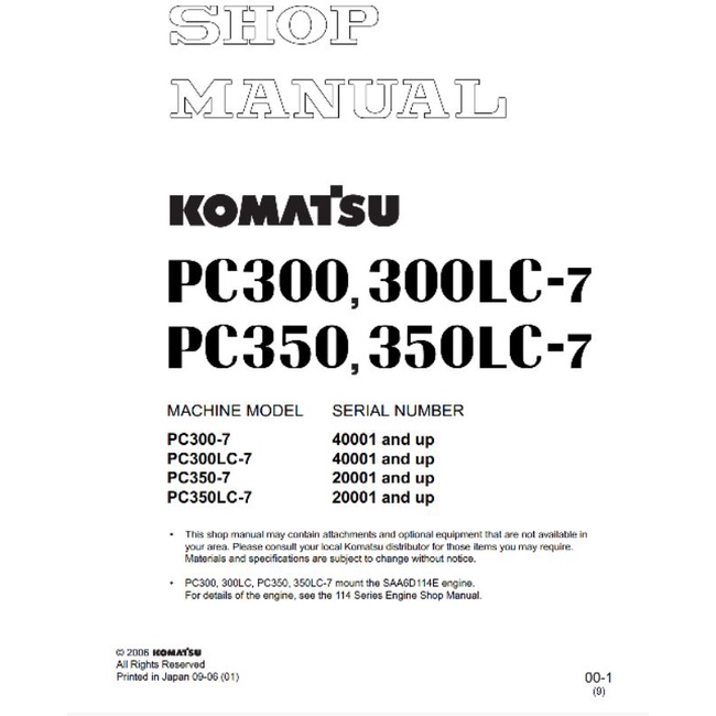 

shop manual excavator komatsu PC300-7