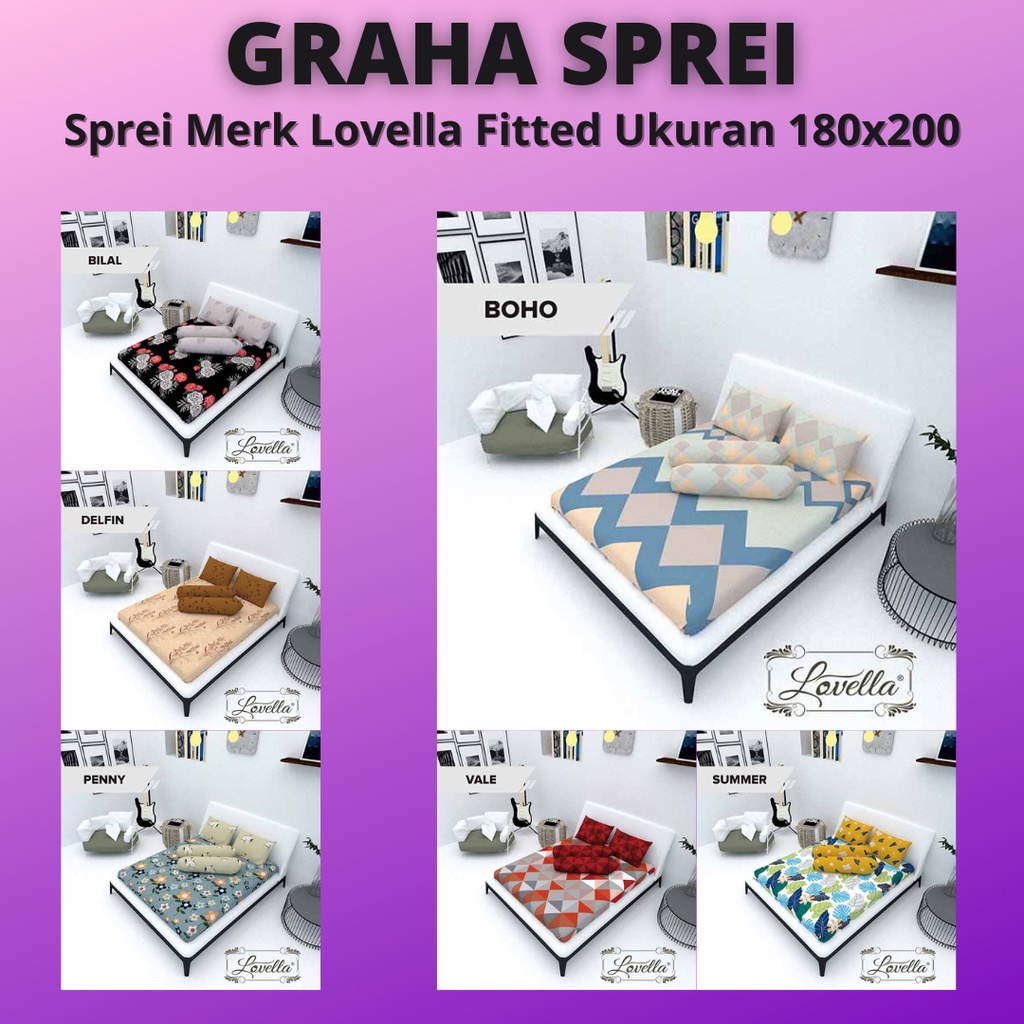 Sprei Merk Lovella Fitted Ukuran 180x200