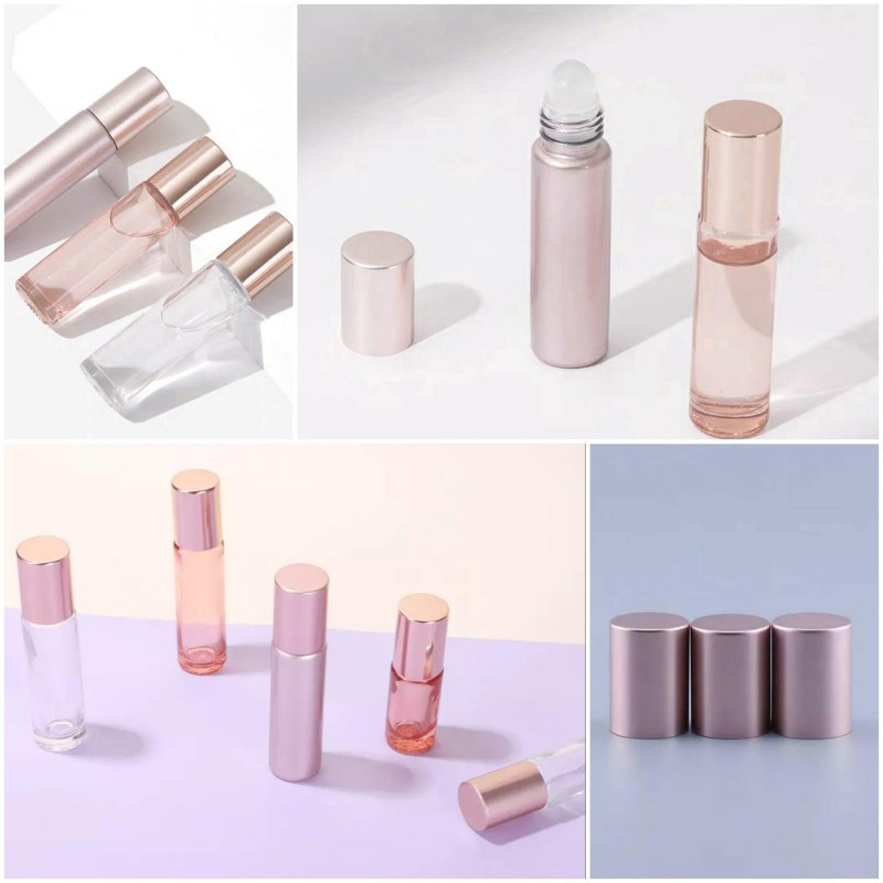 5ml / 10ML Thick Glass Container Clear Bottle Vials With Roller Ball Durable Travel Perfume Essential Oil Travel Cosmetic Sub-bottle Rose Gold Roll On Empty