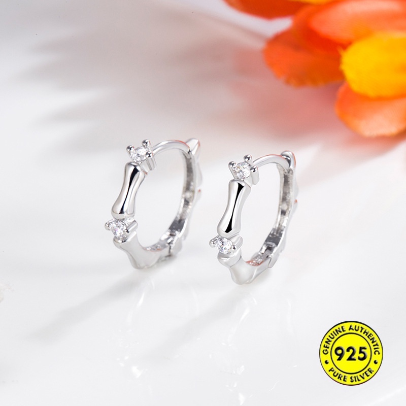 Anting Tusuk Sterling Silver 925 Desain Bambu Hias Berlian Imitasi Untuk Wanita / Musim Panas